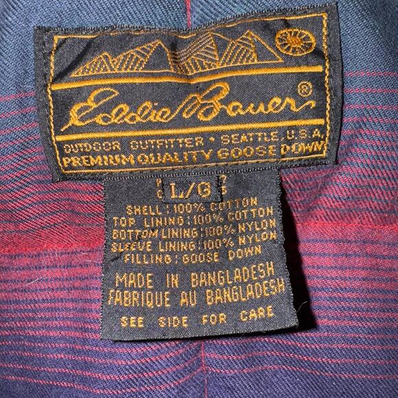 Vintage 90s Eddie Bauer Premium Goose Down Coat Mens Red W Brown Corduroy Collar - Picture 5 of 9